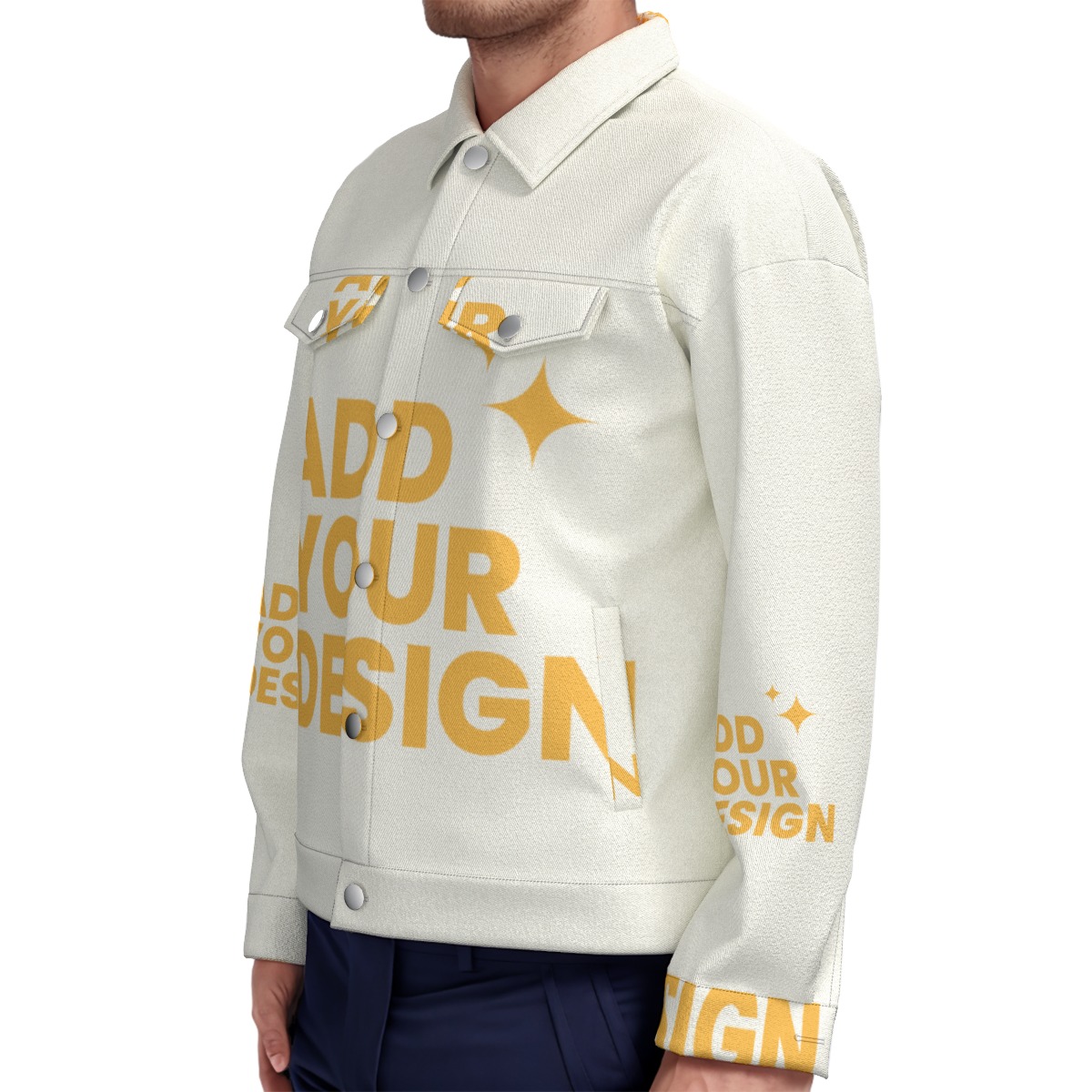 DHgatepod Unisex All-Over Print Canvas Jacket - 245GSM 100% Cotton Stand Collar Coat with Decorative Chest Pockets