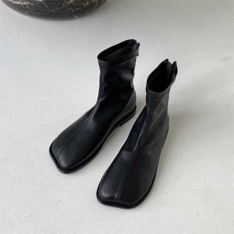 2024 Autumn ladies Soft Leather Boots Square zipper antislip shoe Fashion simple versatile short boot Comfort casual women shoes W251024