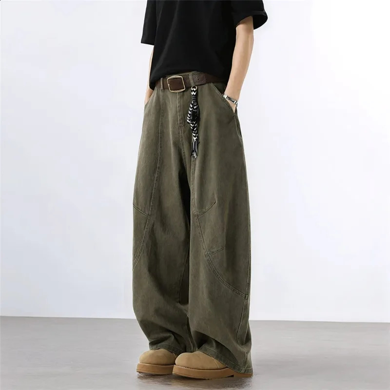 Mens Autumn Retro Loose Straight Work Jeans Handsome Casual Trendy AllMatch Wide Leg Denim Pants Cowboy Dungarees 251018