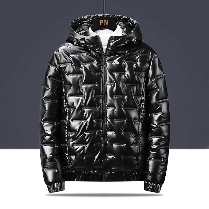 Autumn and winter mens cotton coat hooded jacket with shiny surface personalized warm jacket outdoor sports warm cotton coat Z251024