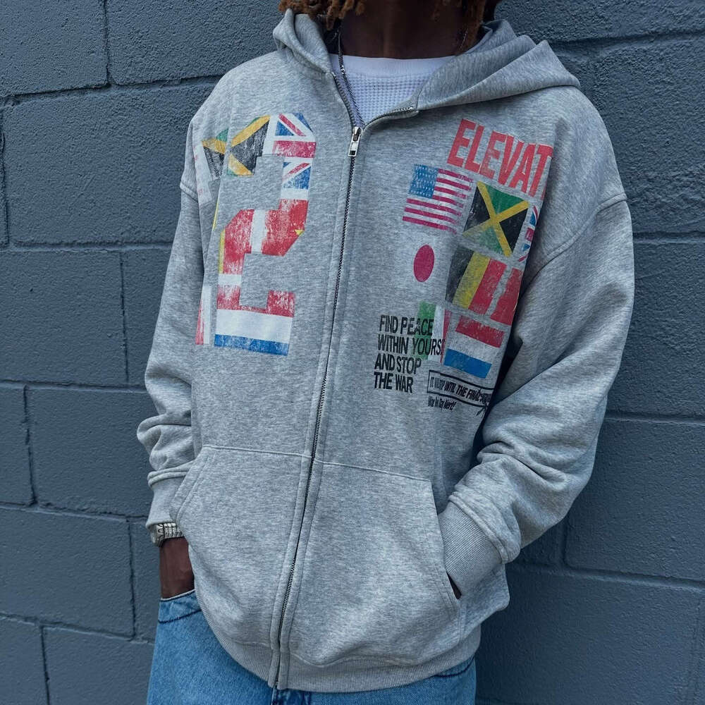 Ins Personality Printed Zipper Sweatshirt Long Sleeve Pullover Hoodie Jacket Street Fashion Y2K