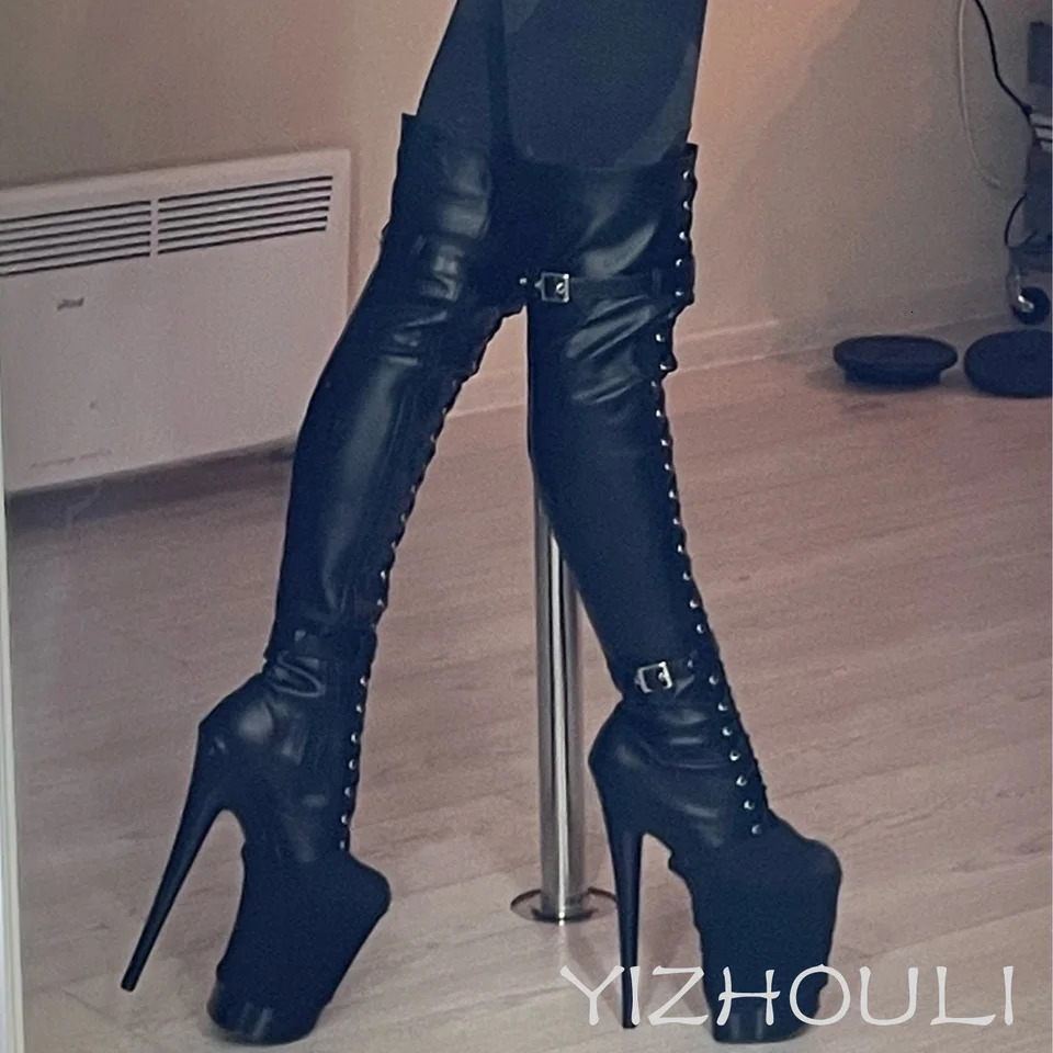 1223cm high heels high boots buckle boots round head dancer fashion sexy catwalk shoes to thigh high boots 251023