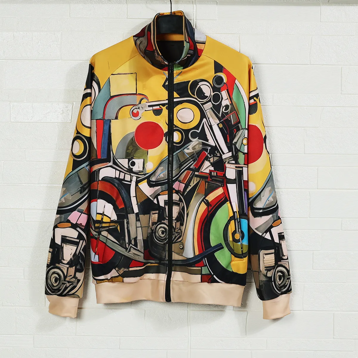 DHgatepod Unisex Stand Collar Jacket with Black Lining - All-Over Print Scuba Fabric Zip Coat with Contrast Interior