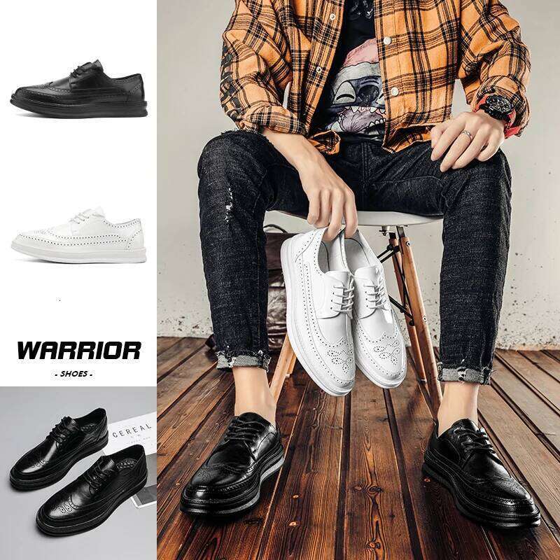 Fashion Derby Leather Men White Brogue Lace Up Solid Simple Dress Business Casual Party Wedding Flat Shoes For Man