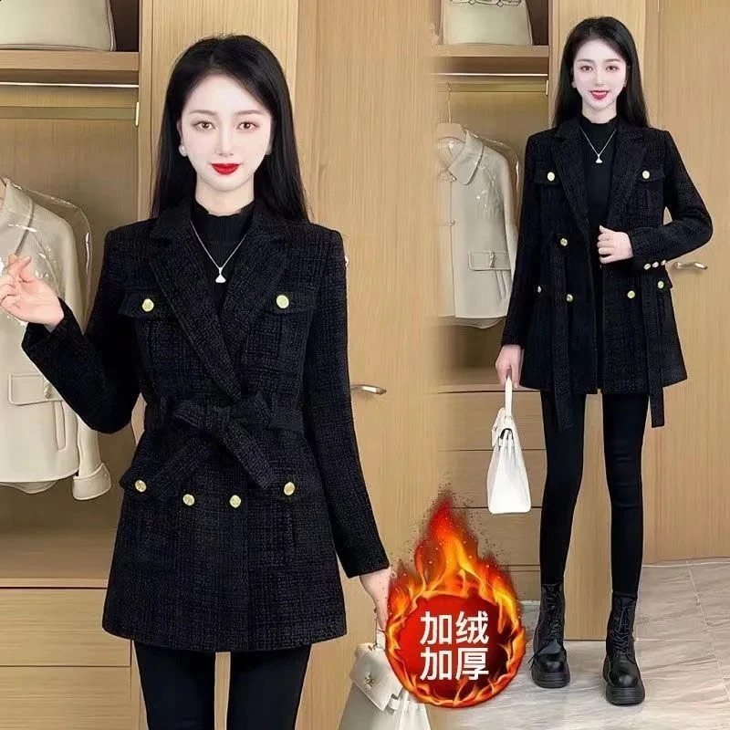 Womens Woolen Jacket Autumn winter 2025 Korean High end Double breasted Female Red Fashion Wool Blazer Overcoat 251016