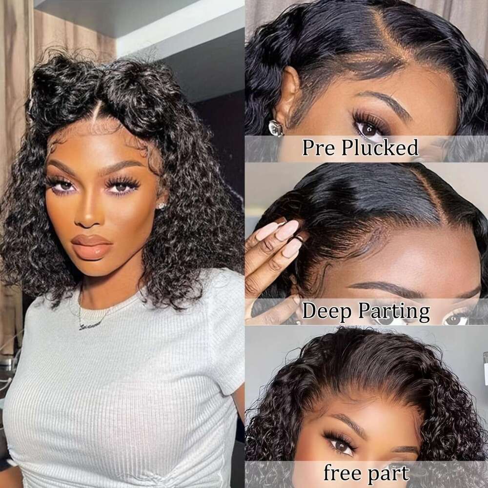 Wig Human Hair Glueless 13x4 Front Pre Plucked for Women 150% Density Mongolian HD Kinky Curly Bob Lace Frontal Wigs Wet and Wave