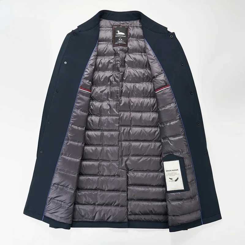 Luxury Brand Long Down Jacket Mens Winter Casual Thick Flip Collar White Duck Down Warm Parka Business Lightweight Trench Coat Z251024
