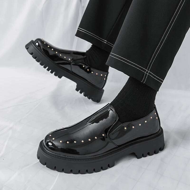 Patent Men Dress Brand Handmade Fashion Platform Elegant Leather Wedding Oxfords Height Increasing Shoes