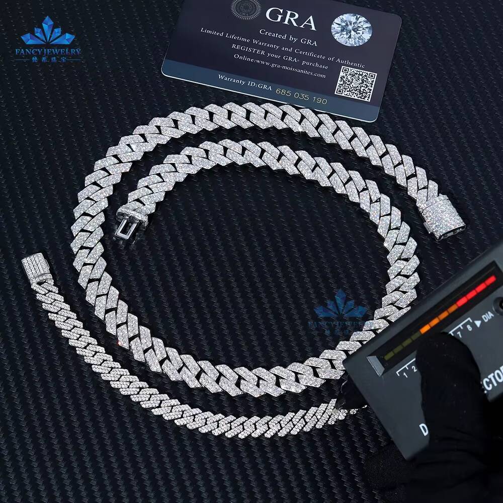 Hip Hop Mens Full Diamond Iced Out 12mm Cuban Link Chain 14K 18K Gold 925 Silver Moissanite Cuban Bracelet