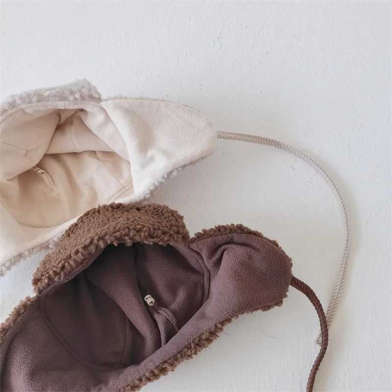 Autumn Winter Children Plus Velvet Earmuffs Windproof Coldproof Warm Corduroy Cap Boy Girl Baby Fleece Cotton Thicken Solid HatL251024