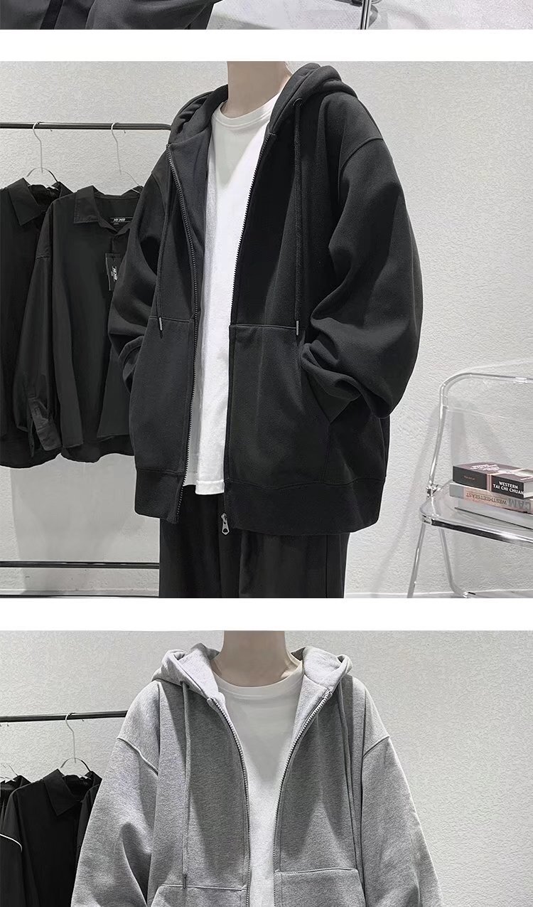 Cardigan Hooded Sweatshirt For Men, Autumn New Korean Style Trendy Top, Loose Designer Hoodie Jacket Tracksuit Men Polo Veste Coat Casual Solid Color 