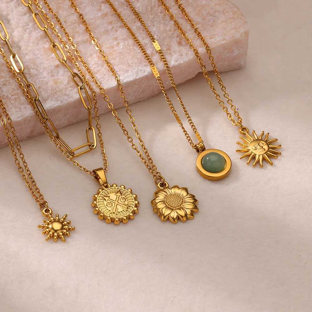 Stainl Steel Geometric Necklace For Women Fashion Sun Sunflower Pendant Clavicle Chain Aesthetic Jewelry Accories FemmeXJ251024