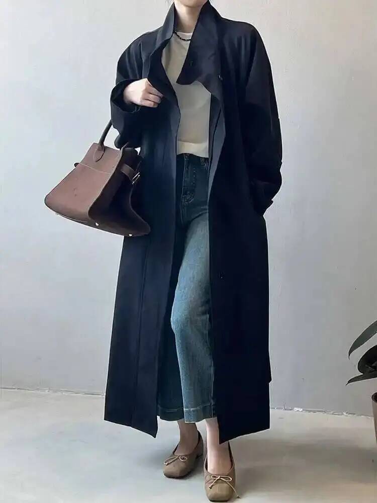 Office Lady Belt Gathered Waist Trench For Women Stand Neck Single Breasted Fashion Windbreaker 2025 Autumn New 26C490 dongdumaoyi