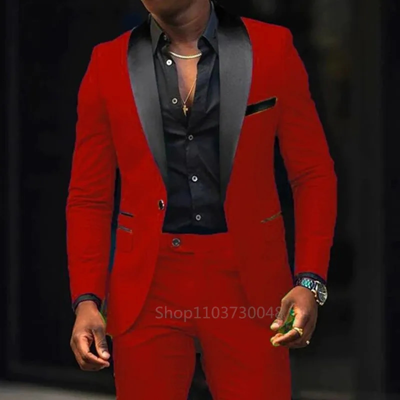 Casual 2 Piece Men Wedding Suits Solid Slim Fit Shawl Lapel Blazer Pant s Party Prom Suits Man Business Wear Suit 251021