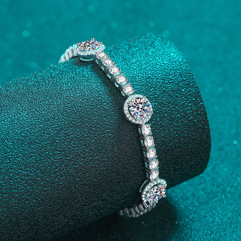 DHCollections-- Sterling Sier Bracelet for Women, Cluster Moissanite Clasp Bracelet, PT950 Gold Plated Jewelry