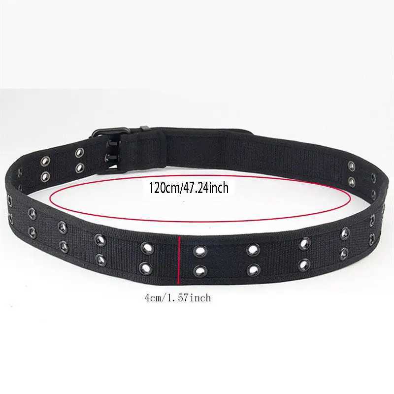 Solid Color Casual Canvas Woven Belt Fashionable Double Round Buckle Hole Belt Versatile Mens Double Needle Buckle Belt W251024