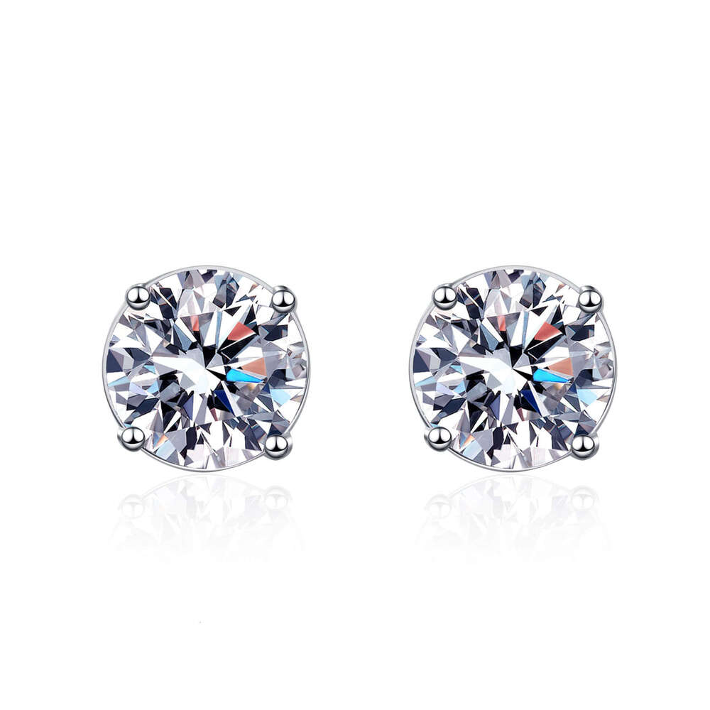 DHCollections-- Sterling Sier Plated PT950 Gold Simple Four-Prong Screw Style Moissanite Stud Earrings
