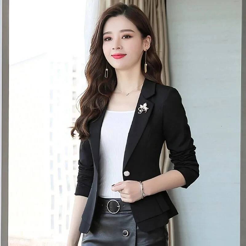 Spring Autumn Jackets 2024New Solid Fashion Slim Office Short Women Elegant Single Button Formal Blazer Coat dongdumaoyi