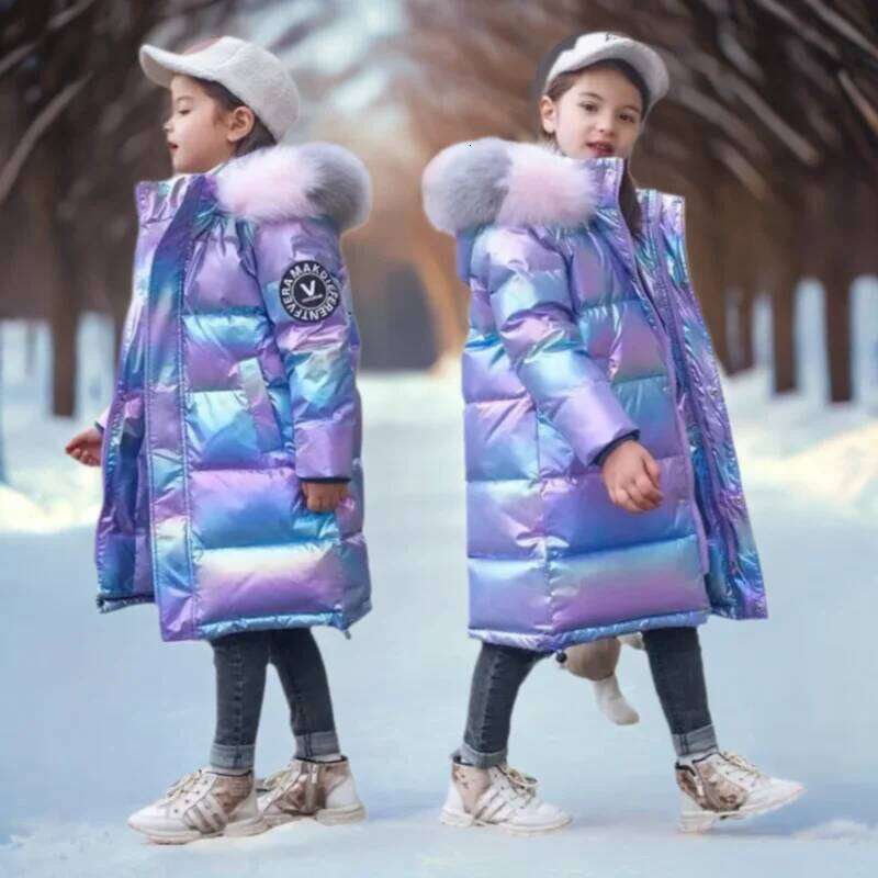 Children Down Jacket Girls Fur Collar Hooded Thick Keep Warm Long Outerwear Teen Waterproof Coat Kids Clothes Parka 5-14Y