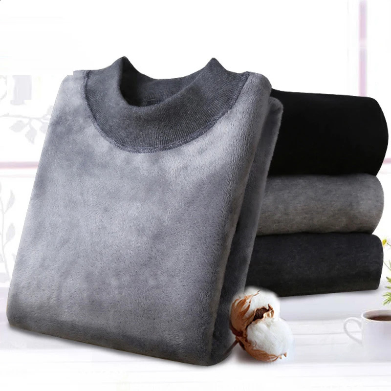 Men THERMAL TOPS SHIRTS FleeceLined Thicken OnePiece Top Thermal Underwear Half Turtleneck Cotton Sweater Suit Middle Collar 251018