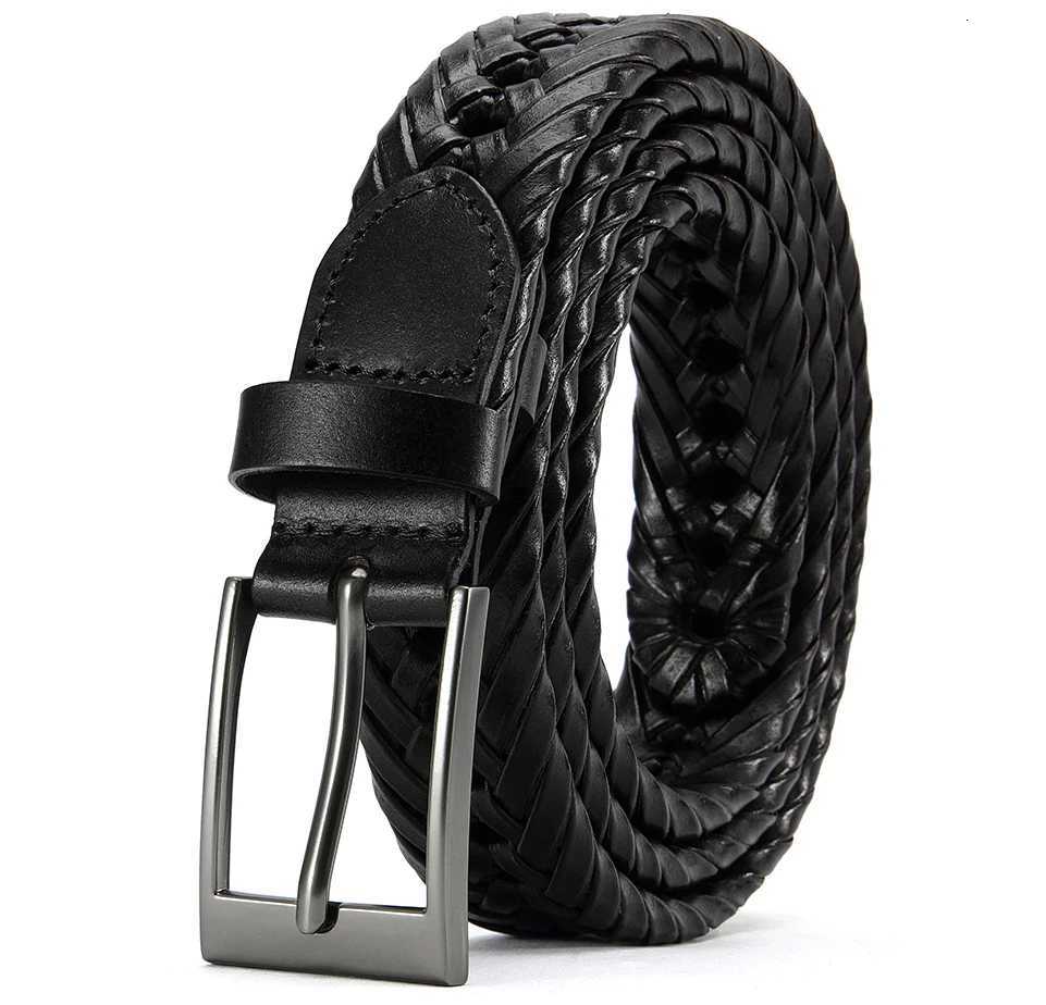 Men Belts Genuine Leather LONG Large Pin Buckle Metal Automatic Buckle High Quality Braided Vintage Casual for Jeans Women Strap W251024