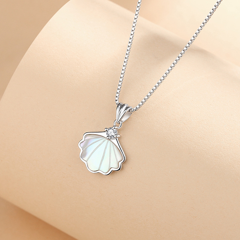 TaiYang New S925 Sterling Silver "One Shell for Life" Necklace, Mother of Pearl Pendant Minimalist Collarbone Chain for Women