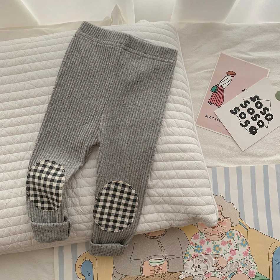 Kids Colorful Plaid Patched Feature Design Cute Warm Long Leggings Suitable Little Baby Trendy and Comfortable Clothing MatchingT251024