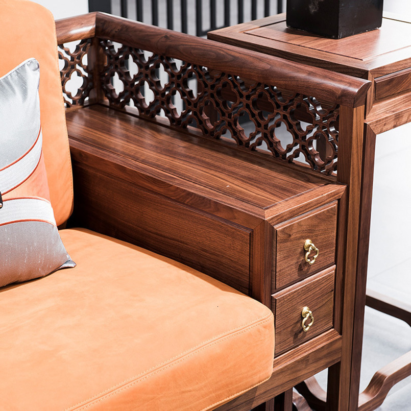 Customizable New Chinese Style Black Walnut Solid Wood Sofa Set for Villa Living Room