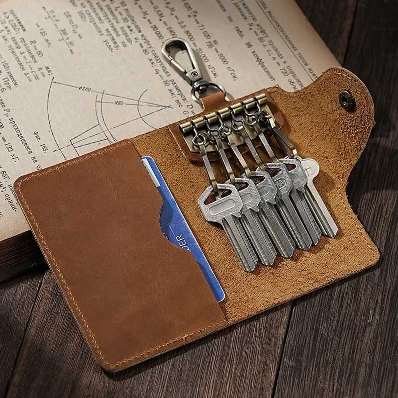 Men Genuine Leather Key Wallet Portable Car Key Pouch Bag Vintage Card Holder Case Household Keys Storage Bag Unisex Keys Case Z251023