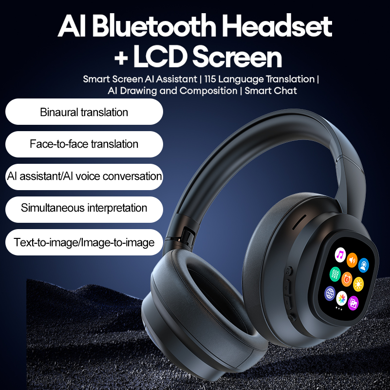 HYUNDAI AI Bluetooth Headphones X1 PRO Noise Cancelling Sports Headset Smart Translation With Multi Magnetic Touch Control LED Screen