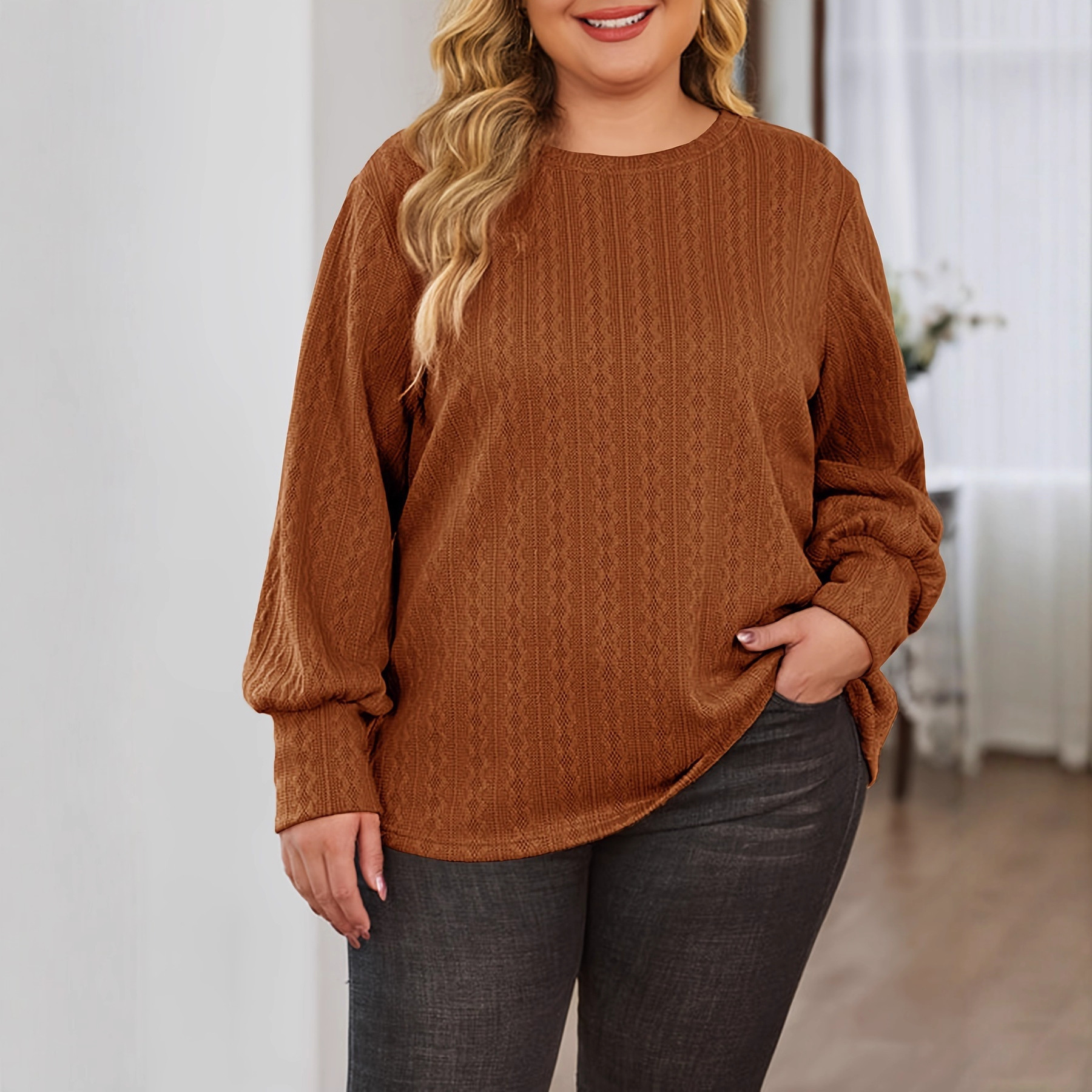 2025 Autumn and Winter Long Sleeve Round Neck Fashion Casual Solid Color Knitted Sweater Hoodie