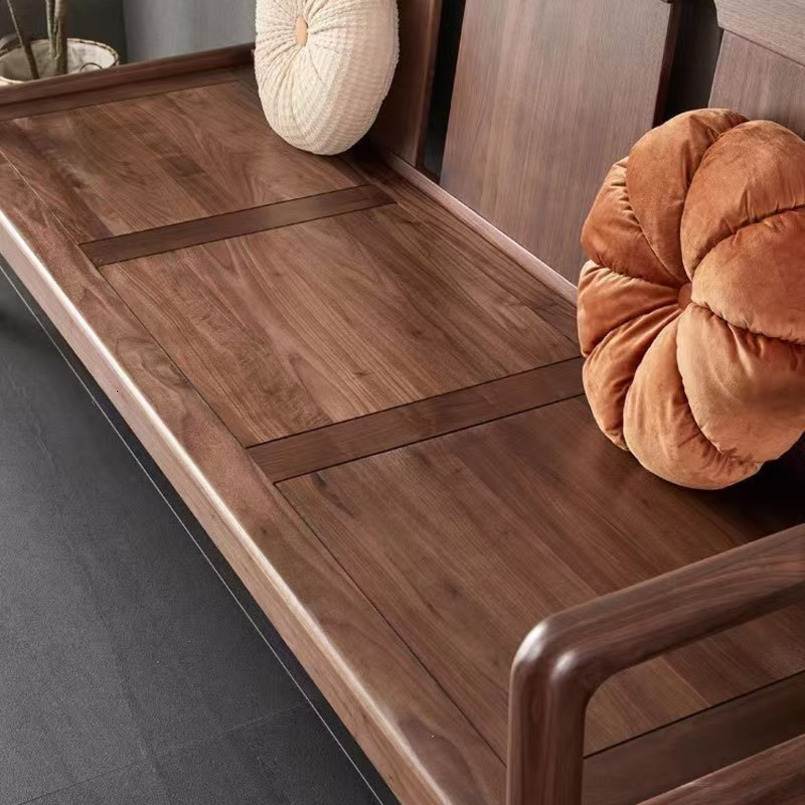 Black Walnut Sofa Luohan Step Three-Seater Long Chair Cherry Solid Wood Furniture White Oak Double Seat