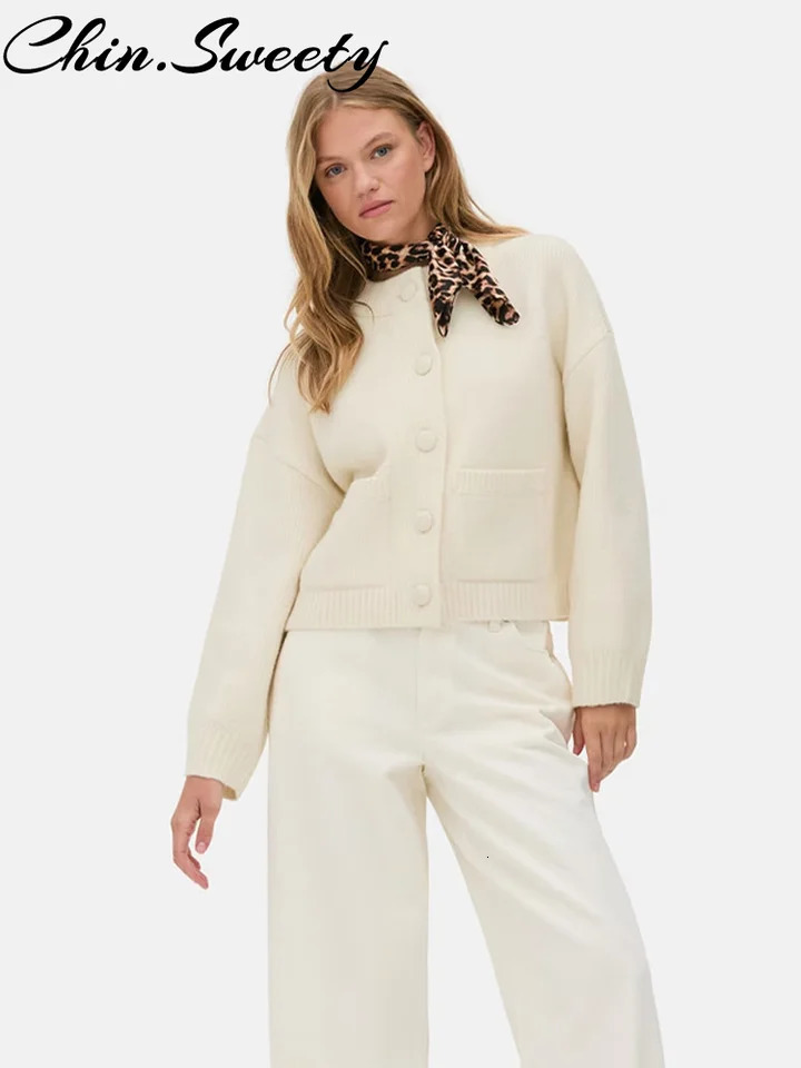 Allmatch Knit Women Cardigan Casual Oneck Long Sleeve Single Breasted Pccket Female Cardigan 2025 Autumn Solid Lady Knitwear 251013