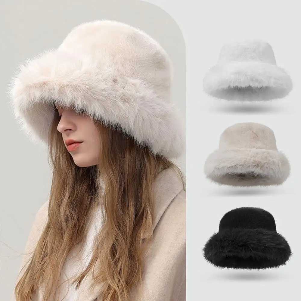 2025 Fluffy Fur Fisherman Hat Women Winter Plush Bucket Hat Ear Protection Cap Windproof Warm Female Panama Caps Russian HatL251024