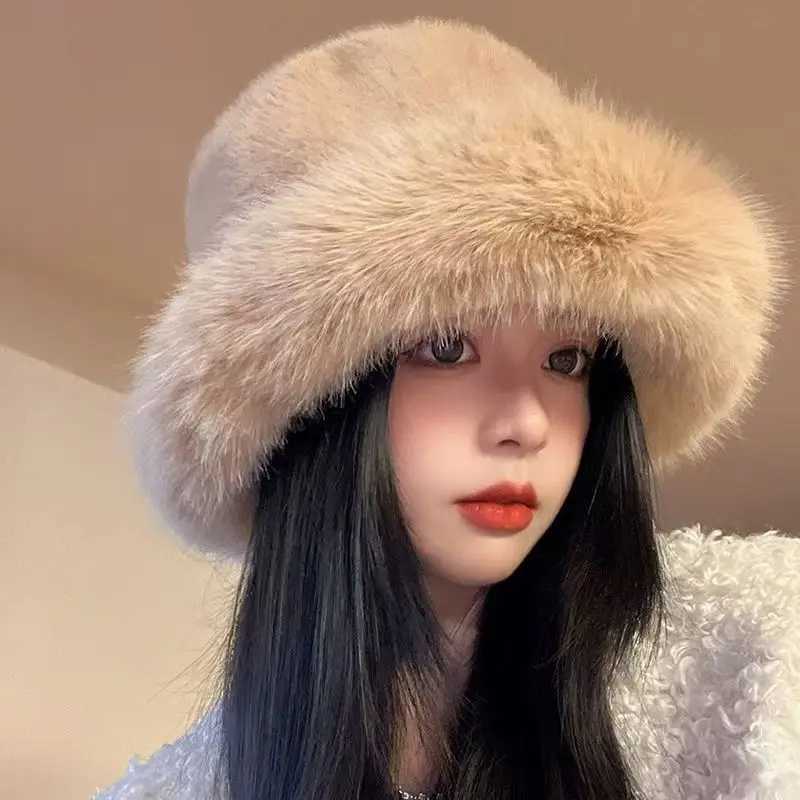 5659cm Faux Fur Hats Women Fluffy Bucket Gorgeous Dancing Wine Party Plush Black White Hat Winter Keep Thick Panama Caps InsL251024