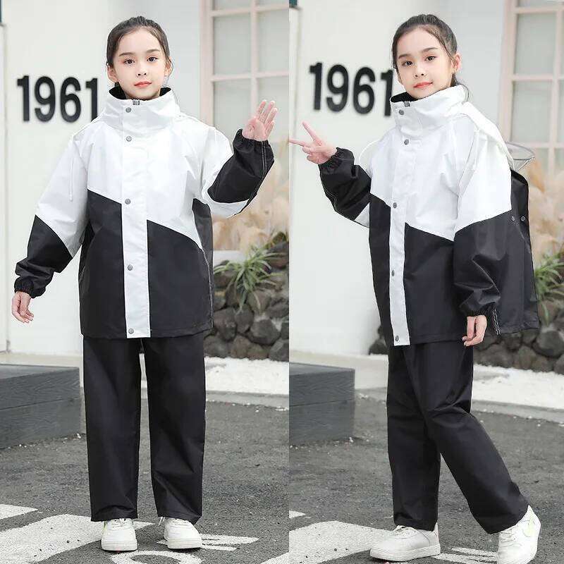 Fashion Children's Color Matching And Rain Pants Suit Student Polyester Split Raincoat Full Body Waterproof Jacket