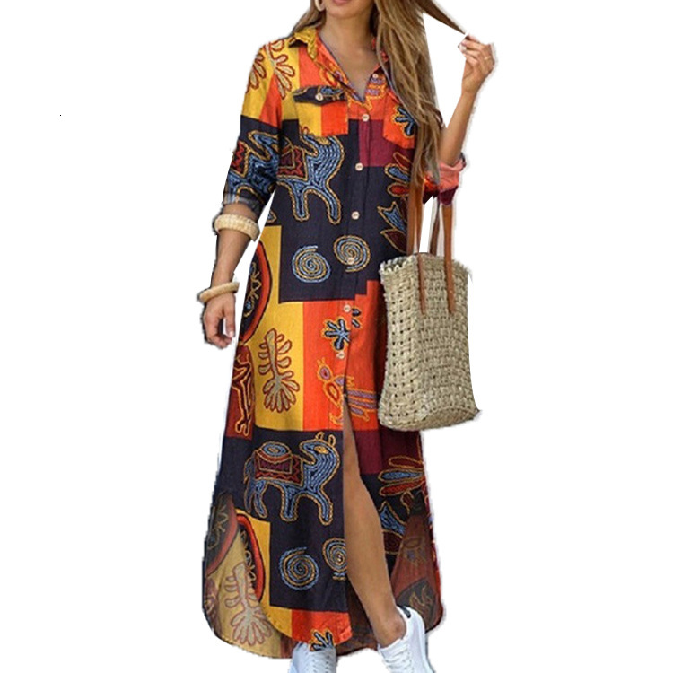 New Women's Fashion Spring and Autumn Sexy Single-Breasted Shirt Loose Turn-Down Collar Dress