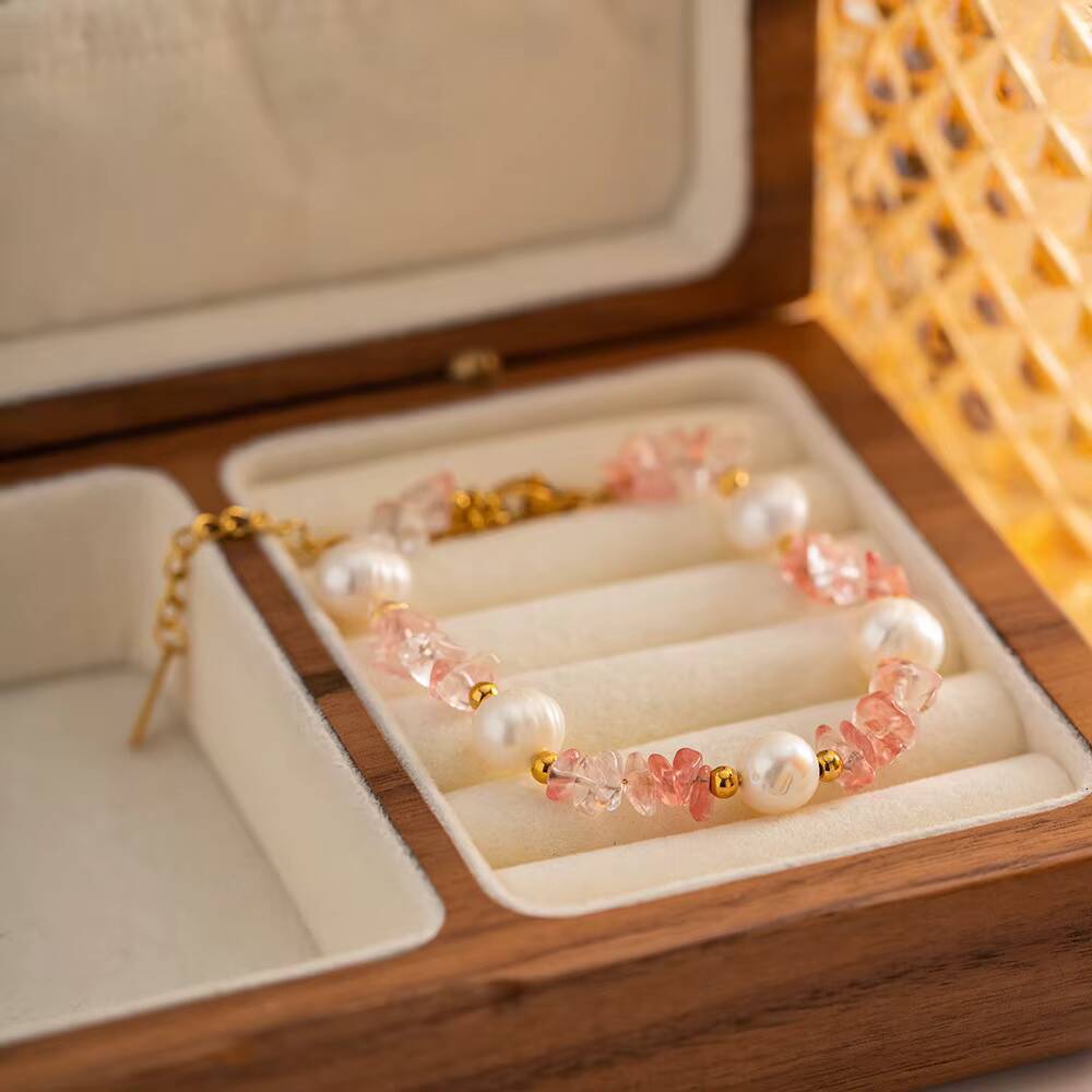 High Quality Vintage Necklace Natural Pink Gravel Freshwater Pearl 18k Gold Stainless Steel Bracelet