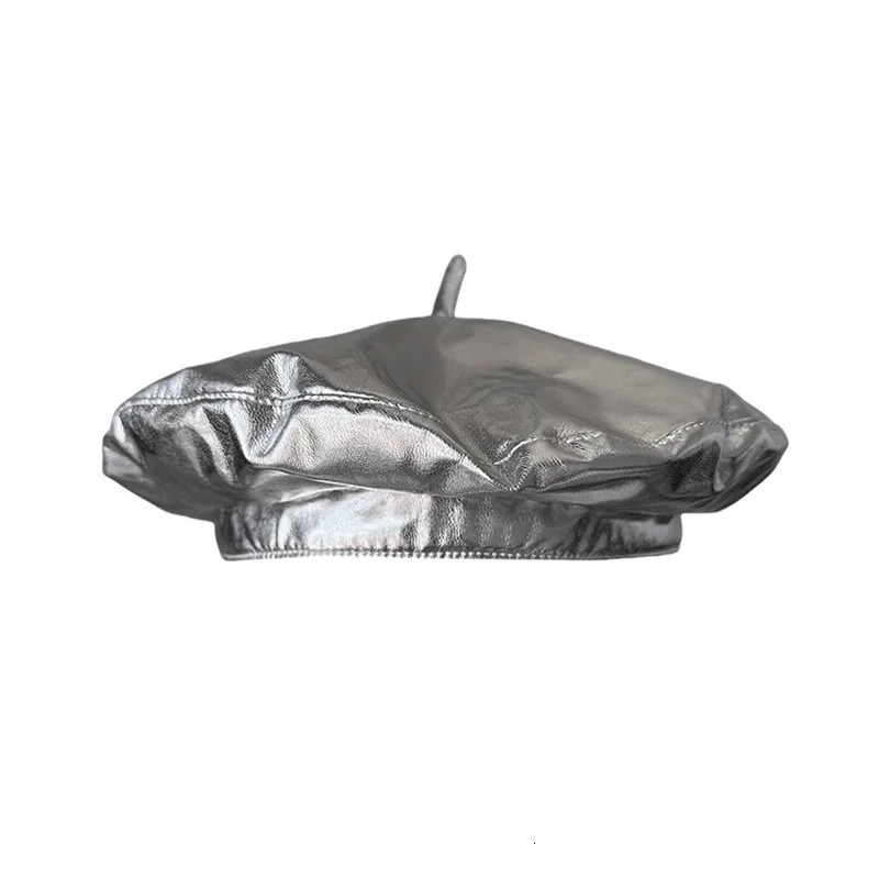 Autumn Winter PU Leather Silver Hat Style Beret for Women Retro Elegant Versatile Painter Cap Fashion Flying Saucer Cap 251023
