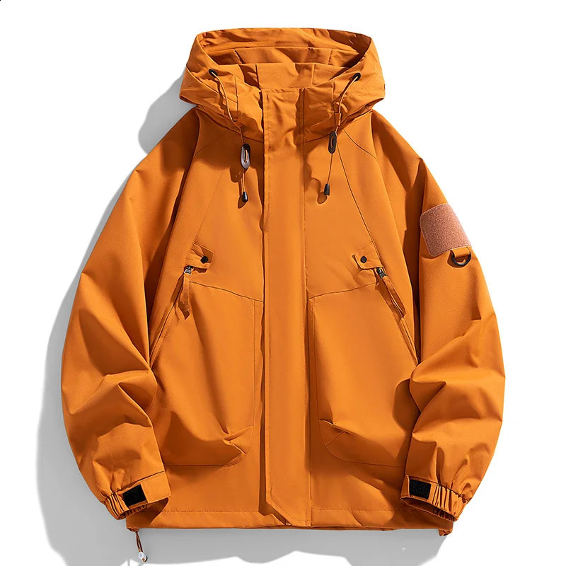 Windbreakers Men Hooded Jacket Zipper Coat Cargo Waterproof Black Bomber Camping Loose Thin Softshell Hooded Hiking Jacket 251020