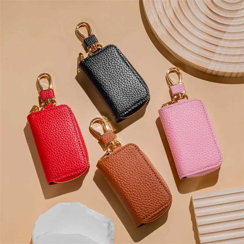 Lychee Pattern Leather Keychain Men Key Holder Organizer Pouch Split Car Key Wallet Women Housekeeper Car Key Case Card Keys Bag Z251023