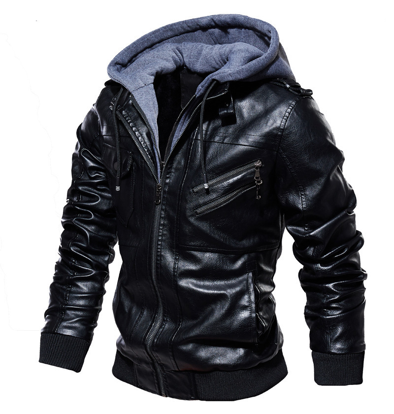 Man Winter Thick Warm Vintage Hooded Collar Club vintage Leather Coats chaqueta Motorcycle Jacket Men Casual PU Leather Jackets