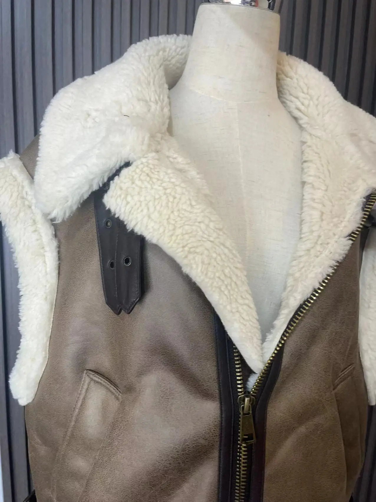 AutumnWinter Product Womens Fashion Casual Polo Neck Zipper Tri Color Fleece Panel Tank Top 251021