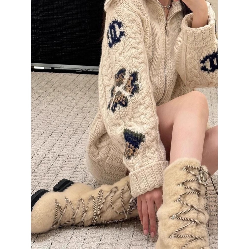 Lamb wool lace up women's autumn and winter new luxury boots designer boots new thickened warm midsole boots cotton shoes