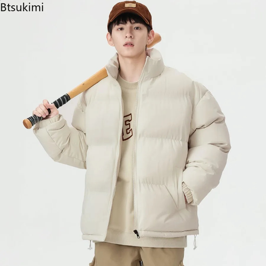 Winter Jackets Mens Casual Solid Loose Thicken Warm Parkas Coats Fashion Stand Collar Down Cotton Jackets Couple Outerwear 251020