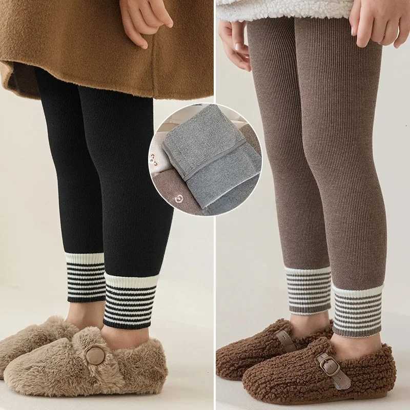 2026 New Warm Skinnny Girl Thick Leggings Autumn Winter Striped Cuffs Teenage Girls Nine Point Pants for 015Y StockingsT251024