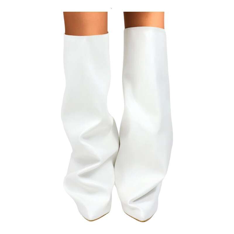 Fold Over For Women Shark Pointed Toe Stiletto Heel Knee High Slouchy Boots