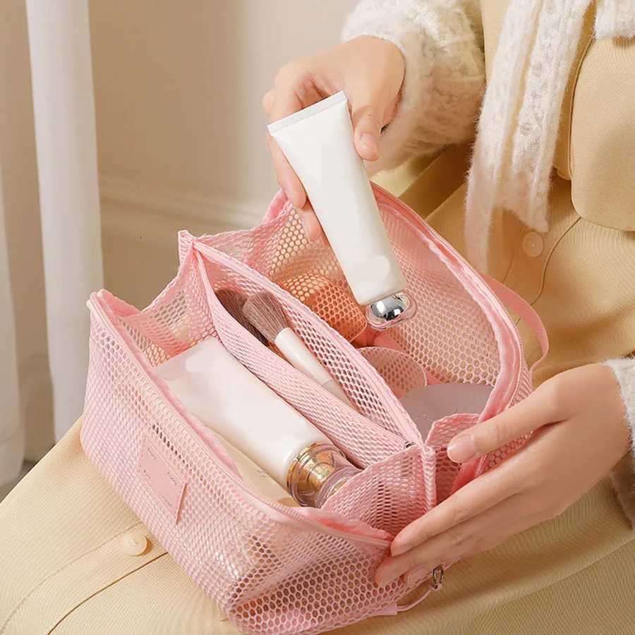 Large Capacity Mesh Handheld Makeup Bag Zipper Multilayer Transparent Mesh Cosmetic Bag Organizer Case SquareT251024