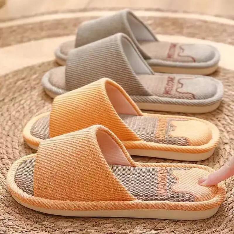 Slippers House Breathable Flats Shoes Indoor Women Men Slides Linen Floor Shoe Couples Non-slip Comfortable Summer Sandals ddmythur