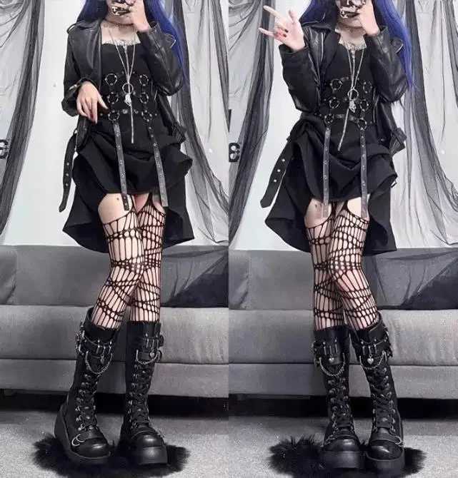 Motorcycle Boots Platform Boots for Women Wedges Knee High Black Lace Up Fashion Goth Gothic Boots Punk Shoes Girls Winter W251024
